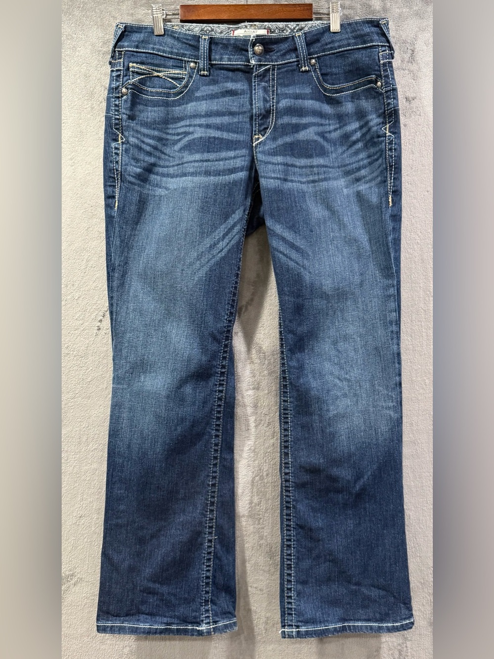 Ariat Denim Mid-Rise Bootcut Jeans Dark Wash Women’s Sz 33R Western Thick Stitch